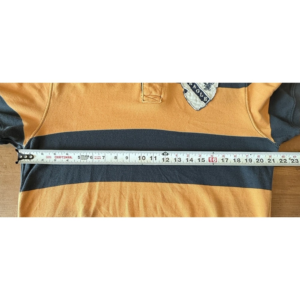 Y2K American Eagle Mens Rugby Striped Polo Shirt Size L Preppy Patch Academia - Picture 10 of 11
